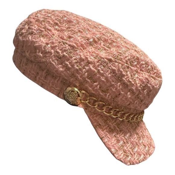 Pink Tweed Evil Eye Cap with Gold Chain - Picture 3 of 3